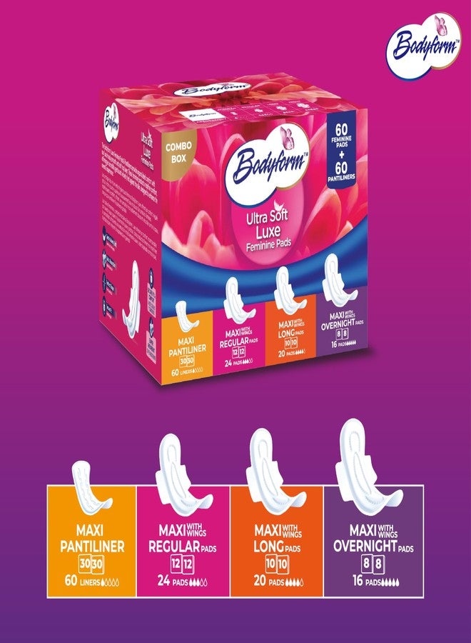 Bodyform Luxe Feminine Care Value Combo Pack, 120 Count (60 Ultra-Soft Pads + 60 Gentle Pantyliners), Variety Pack, Cushion-Soft & Ultra-Absorbent, Daily Freshness & Protection - Image 5